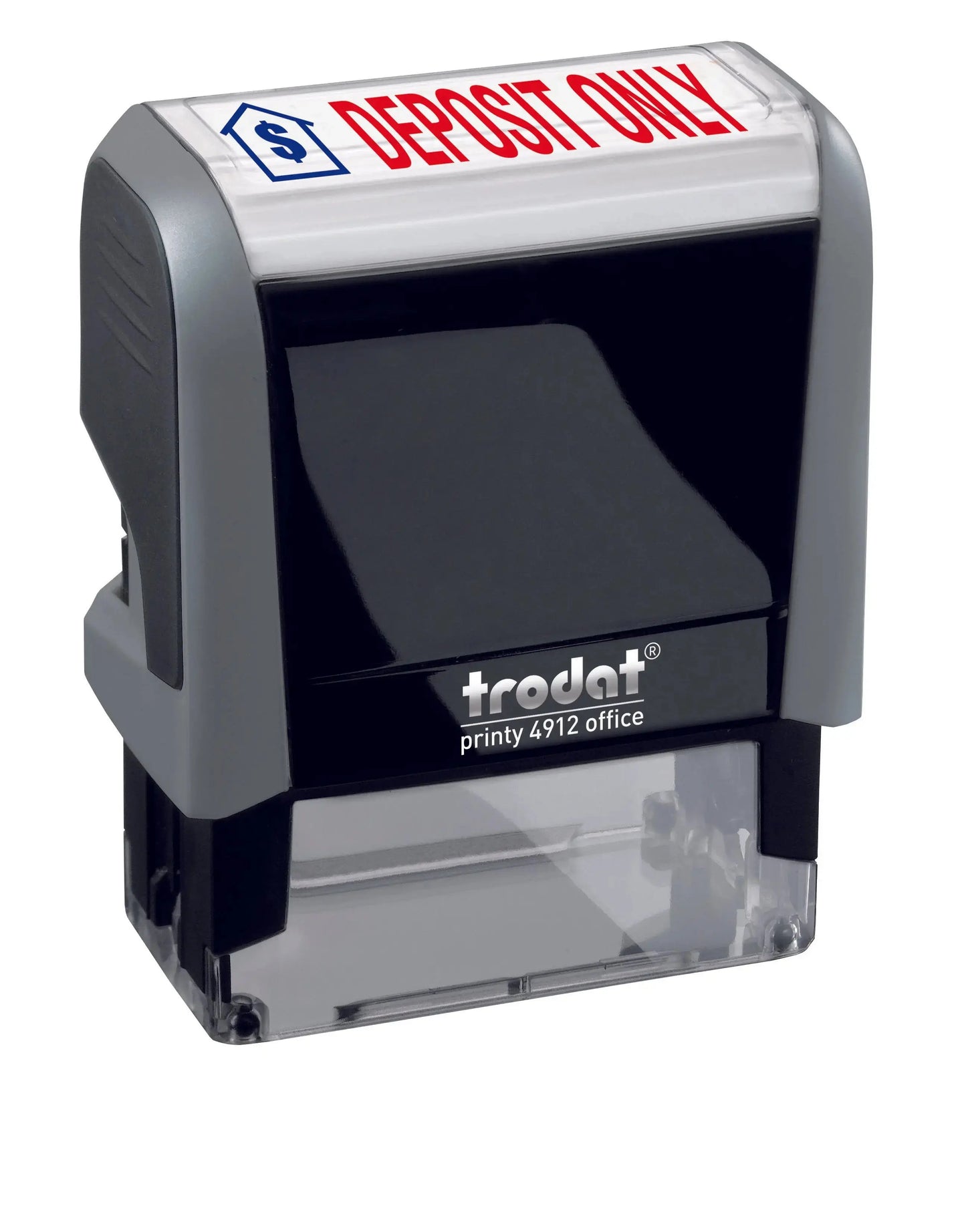 Trodat self-inking stamp with 'DEPOSIT ONLY' text on a white background