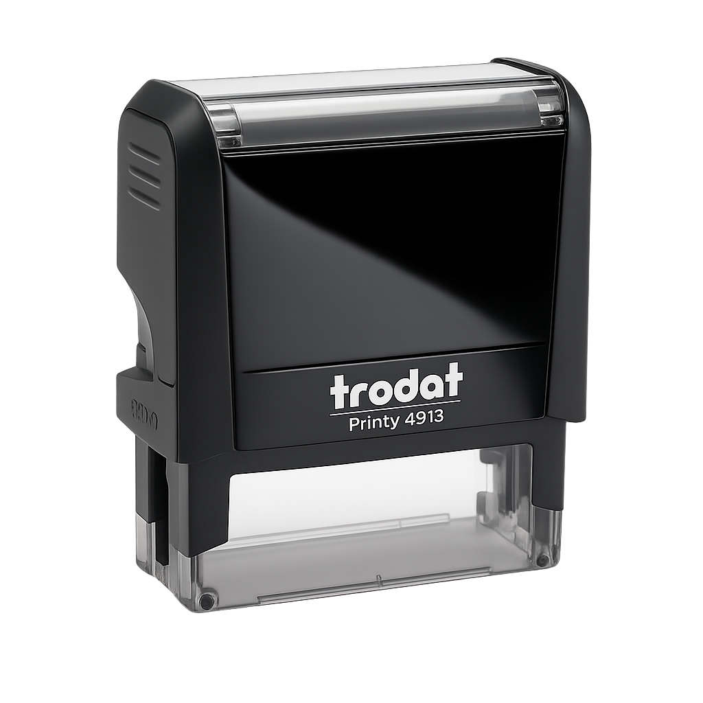 Black Trodat stamp on a white background
