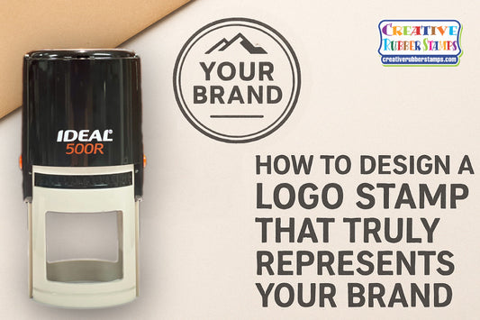 How to Design a Logo Stamp That Truly Represents Your Brand text with Ideal 500r self-inking stamp and Creative Rubber Stamps logo
