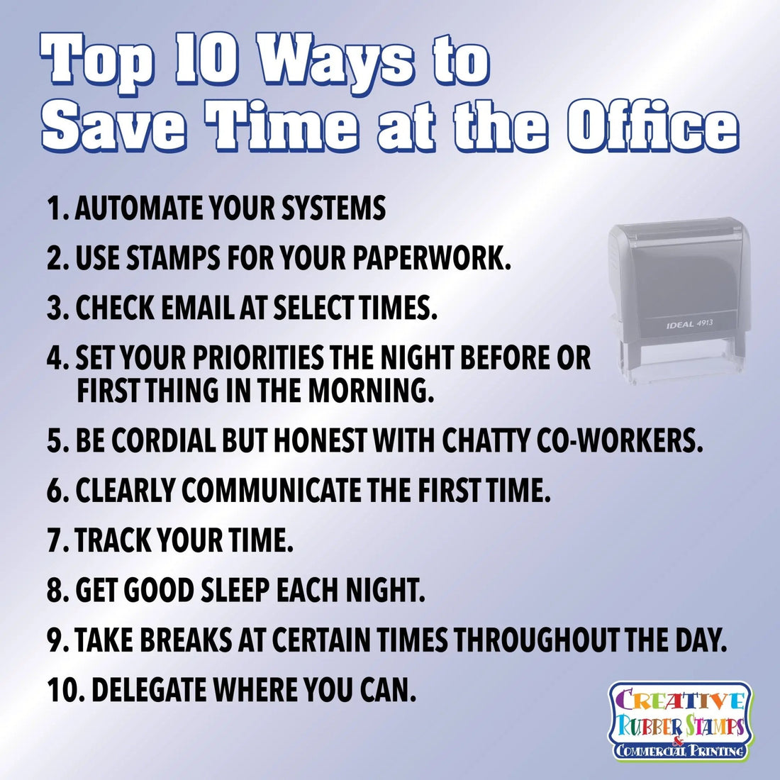 Top 10 Ways to Save Time at the Office - Creative Rubber Stamps