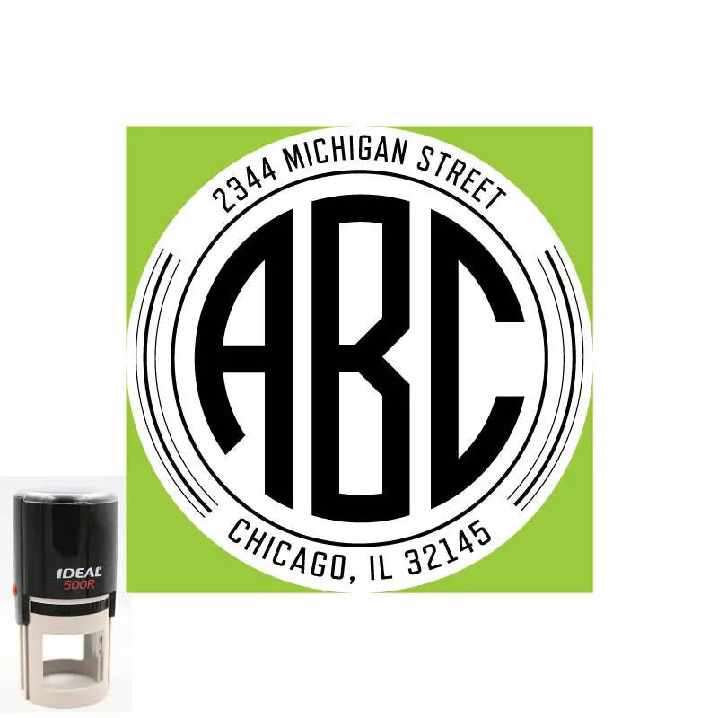 Personalized Address ABC Monogram Round 2" Custom Stamp - Creative Rubber Stamps