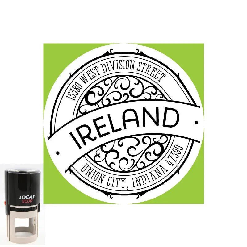 Personalized Address Ireland Round 2" Custom Stamp - Creative Rubber Stamps