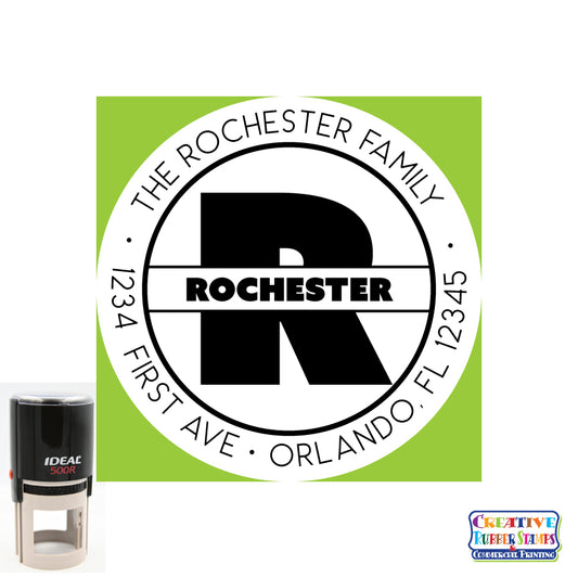 Rochester Personalizes Round Self-Inking Address Stamp